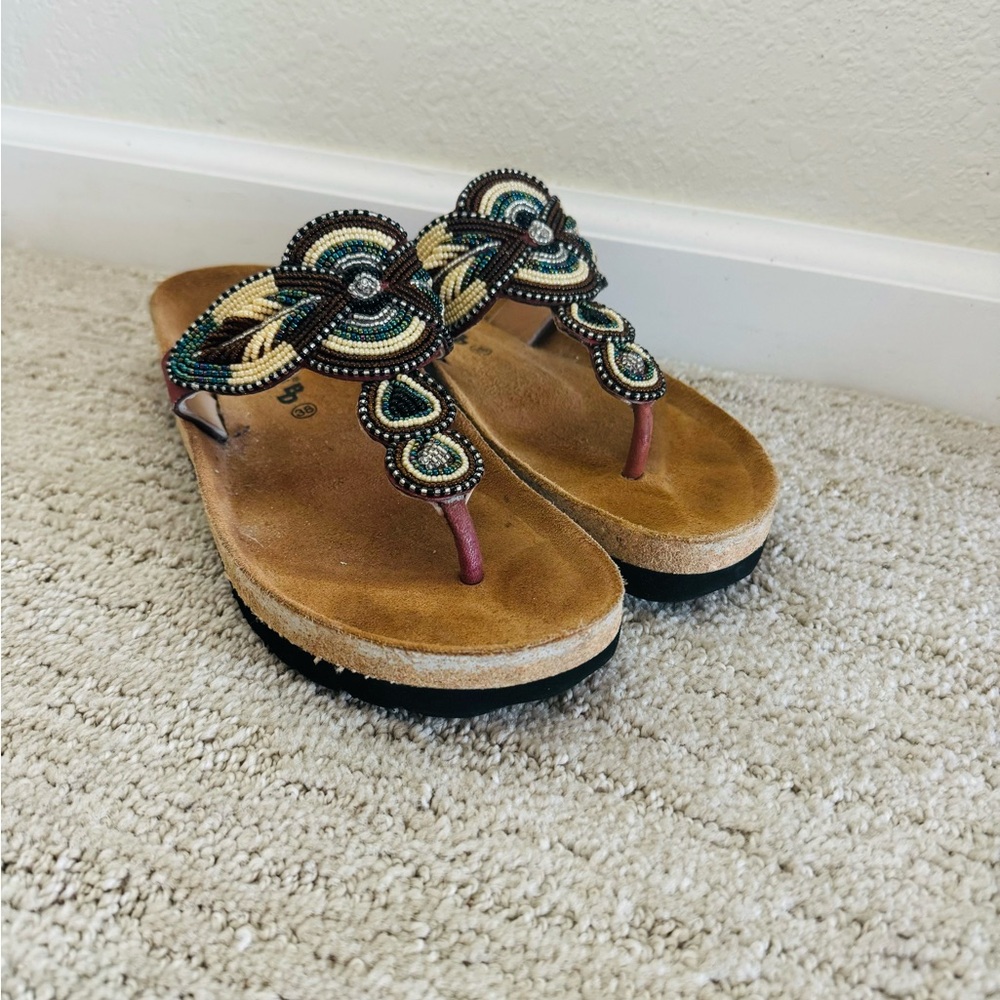 Size 38 beaded sandals with cork soles